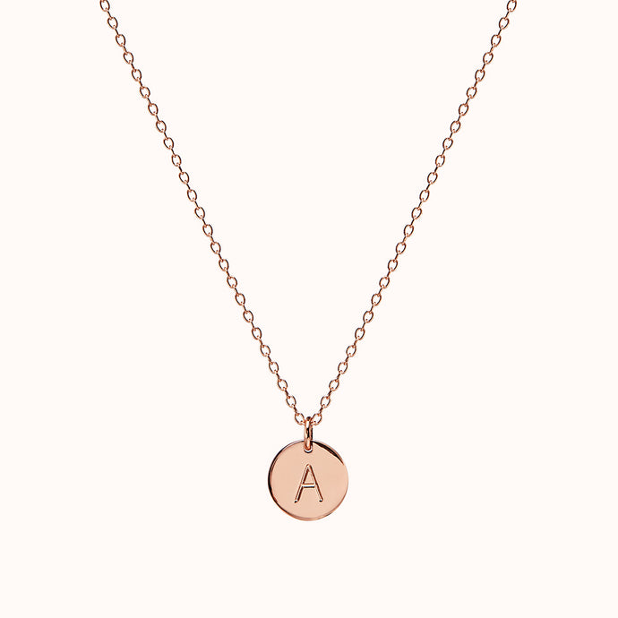 Rose Gold Disc Initial Necklace