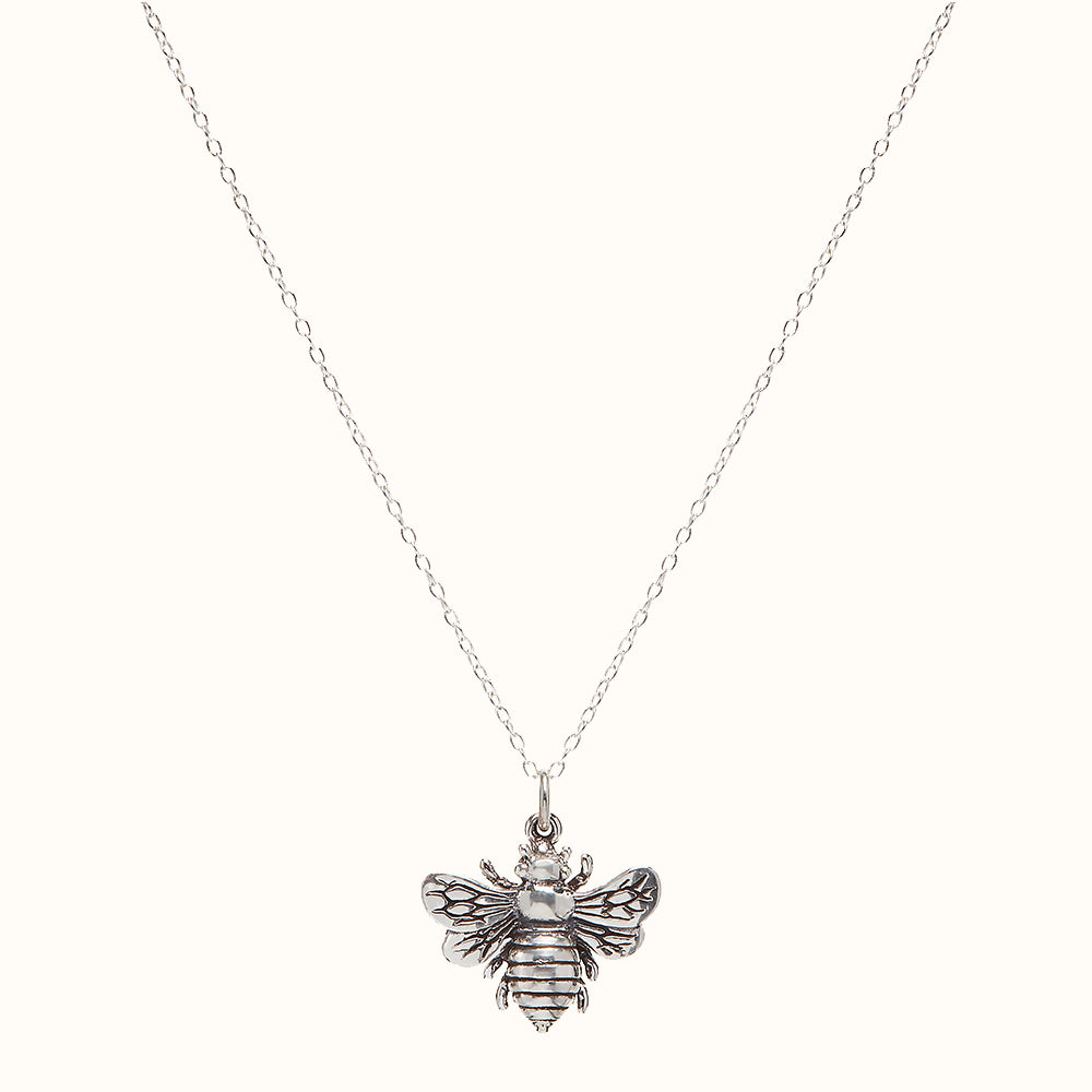 Large Silver Bumble Bee Necklace